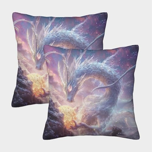 KWPGMDRY 2 Pack Ancient Dragon-Glowing Golden Eggs Pillow Case 3D Printed Cushion Box Suitable for Home Living Room Decoration Car Pillow Case 50x50cm