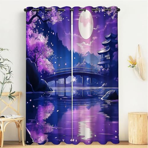 Blickdichte Vorhänge Kinderzimmer Poster Im Anime-Stil Japanischer Garten Gardinen Mit Ösen Für Mädchenzimmer, Jugendzimmer, Babyzimmer Fensterbehandlungen Wohnzimmer H210Xb132