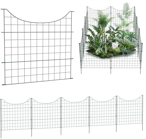 XMTECH Teichzaun Gartenzaun Gitterzaun mit 5 Zaunelementen und 6 Befestigungsstäben, Metall Zaunelementen Dekorative, Zaun für Garten, Gitterzaun Set, Underbogen
