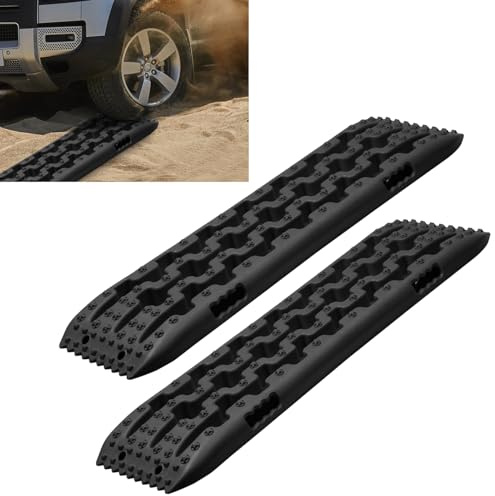 2-Teilige Sandbleche | 10000Kg Nylon-Autozubehör, Offroad-Sandplatten, Offroad-Schnee-Traktionshilfe,für LKW, & Fahrzeuge bei Schnee und Matsch,Schwarz