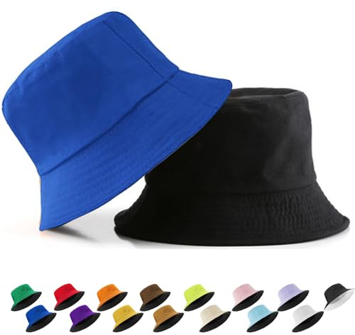 YOUYIKE Doppelseitiger Fischerhut aus 100% Baumwolle – Doppelseitiger Bucket hat für Damen & Herren – Sonnenschutz mit großem Rand – Sommer Freizeithut für Strand, Reisen & Outdoor - Saphirblau