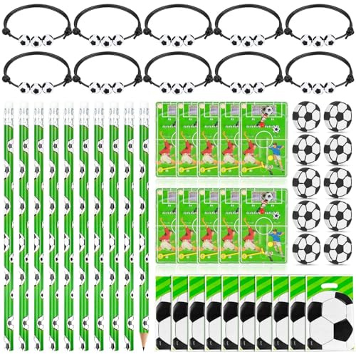 Draupnir 50 Stück Fußball Mitgebsel Set | Gastgeschenke Geburtstag Mitgebsel mit Bleistifte Partytüten Fußball Flipperspiel Radiergummis Armbänder