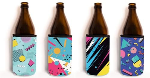 Bäng Läng Flaschenkühler für Bierflaschen und Dosen – (0,5l) – Langhaltende Kühle, Geo Pop, Memphis, Splat, Pastel 4 stk.