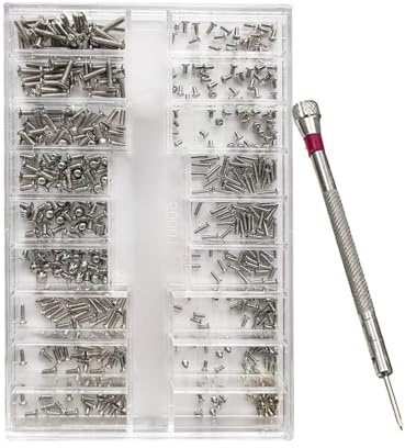 LZJPECES Kit di riparazione con micro viti in acciaio inox da 18 dimensioni, con cacciavite, per occhiali, orologi, gioielli ed elettronica, 500 pezzi