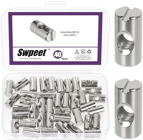 Swpeet kors dowels spårmutter 40pcs Metric M6 × 20mm Nickel Plated Barrel Nuts Kit, Cross Dowels Slotted Nut, Möbelmuttrar Inbäddad mutter för sängar Barnstolar Hardware Byte