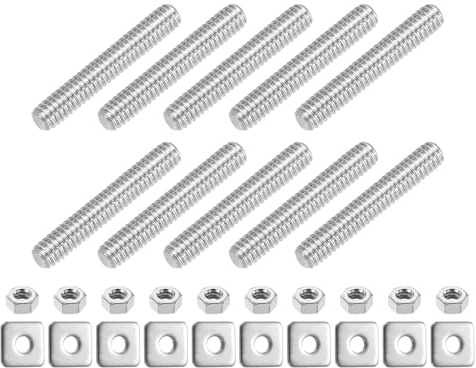 sourcing map 1/4-20 UNC Fully All Threaded Rod, 10 Pcs 304 Stainless Steel Long Threaded Screw 40mm/1.6 Length Right Hand with Square Washers for Furniture Mounting Assembly Fastening