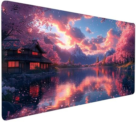 Tapis de Souris xxl 900x400x3 MM Imperméable Japon Tapis de Bureau Gaming pour Clavier Souris Sans fil Ordinateur Portable, Mouse Pad Vue de la rue Bords Surpiqués Base Antidérapante, Cadeau model1986