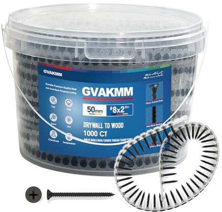 GVAKMM 3.5× 50mm Drywall to Wood Collated Screw – 1000 Pack,Collated Black Wood,Drywall,Sheetrock Screw