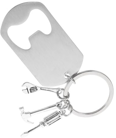 ZUNOXAZ Creative Metal Keychain Bottle Opener with Hammer Screwdriver Wrench Design Portable Silver Beer Bottle Opener for Camping Bar Kitchen BBQ and Party Use