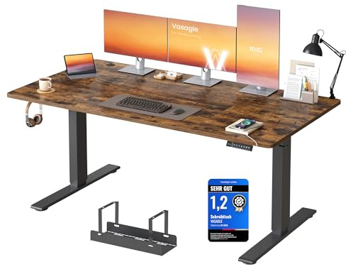 VASAGLE Höjdjusterbart skrivbord, 160 x 80 cm, USB-C-port, grenuttagshylla, stående bord, lång sittpåminnelse, 3 minnesknappar, för kontor, vintage brun LSD146KD02