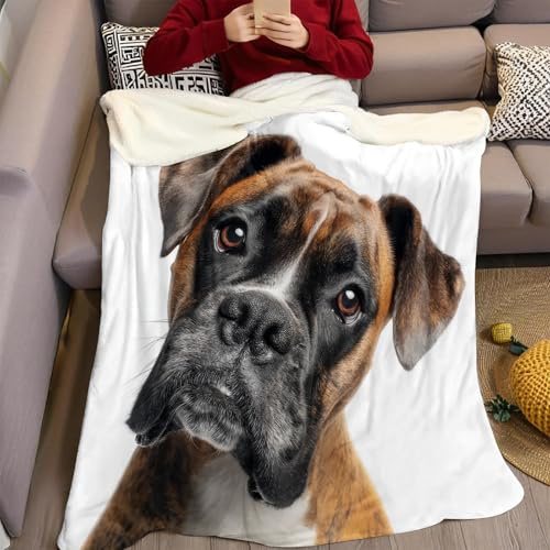MarróN Mantas Infantiles 70 x 100 cm Animal Boxer Perro Impresión Súper Suave Ligera y Cálida Felpa para Mascota Cama Habitacion Dormitorio, Regalo para niños y niñas