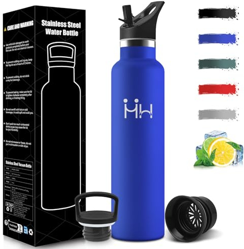 Mulbijeo Gourde Isotherme 1L, Étanche sans BPA, Bouteille Isotherme, Réutilisable, Gourde Avec Paille, 18/8 Acier Inoxydable, Double Paroi, Bouteille d'eau pour Sport, Randonnée, Bureau, Yoga