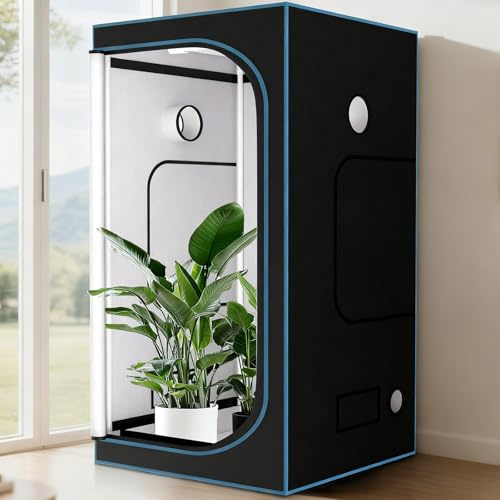 ​​KAVUNION Growzelt 100x100x200 cm, Reflektierende Innenfolie Lichtundurchlässiges Oxford-Stoff Mit Sichtfenster Und Bodenwanne Indoor Zuchtzelt Zuchtbox Für Homegrowing Hydroponik Anbau Von Tomaten​​