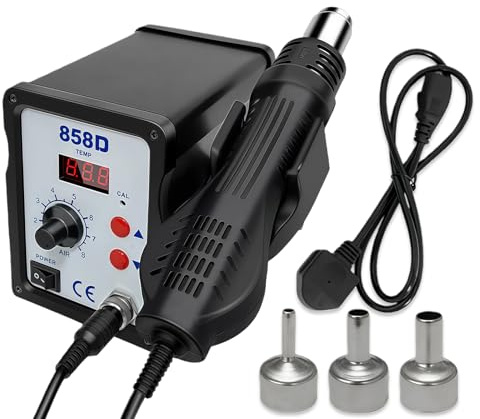 Stazione di saldatura ad aria calda, 700 W, 858D Hot Air Rework Station con display LED e 3 ugelli, stazione dissaldante 2 in 1, stazione dissaldante Rework Station, display digitale, kit saldatore