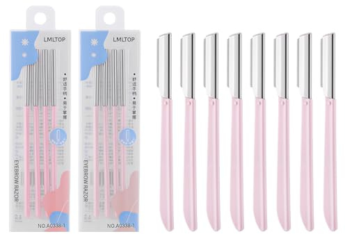 Lanjue 8 rasoi per sopracciglia, lame per dermaplaning per viso, per donne e uomini, rasoi per la rimozione dei peli del viso, strumento per la rasatura e la toelettatura (rosa)