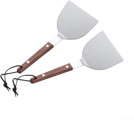 FACAIIO Espátula para parrilla de acero inoxidable con borde biselado para voltear fácilmente, agarre ergonómico, herramienta de cocina multifuncional, paquete de 2