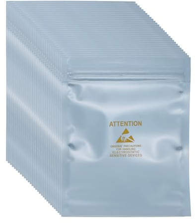 QUARKZMAN 100 Pezzi Sacchetti Antistatici 4.3 x 5.9 Sacchetti Schermanti ESD Richiudibili Con Etichette Per Hard Drive HDD SSD Dispositivi Elettronici Schede Madri Grigio Argento