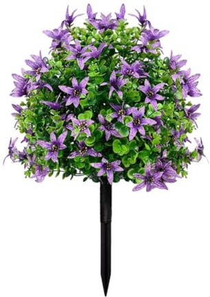 FUANA Künstliche Buchsbaum-Formschnittkugel mit bunten Blumen, 60 cm, PE-Material, Erdspieß, für den Innen- und Außenbereich
