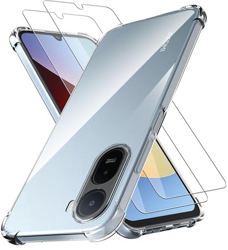 Anoowkoa Fodral för Xiaomi Redmi A7 Pro/Poco C81/Poco C81 Pro 4G+ 2 st Skärmskydd Kamera Skyddshölje Stötsäkert Transparent med Kudde Hörn Stötfångare Fodral