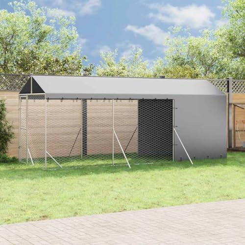Verzinkter Stahl Hundezwinger 2x6x2,5m mit Dach – Outdoor-Hundezwinger mit Dach silbern 2x6x2,5m für Hunde, Kaninchen und Kleintiere