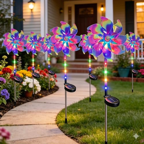 Solar Rainbow Pinwheel, Lights LED Windmill Garden Stake, Waterproof Color Changing Kinetic Wind Spinner for Outdoor Yard Lawn Patio Pathway Decor (4)