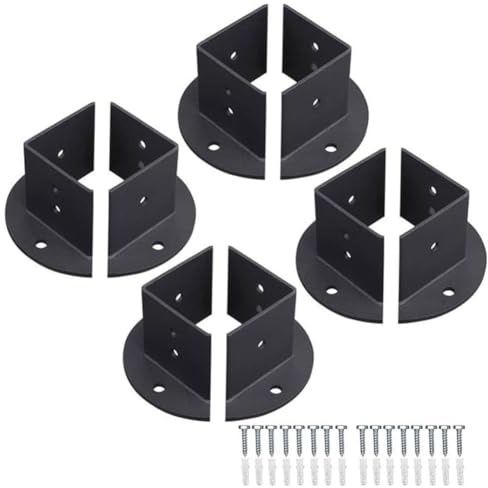 BildeeMait Heavy Duty Adjustable Post Base Bracket for 2x2 4x4 6x6 Inch Deck Fence Pergola, 2.8mm Thick Carbon Steel Support with Screws, Black, 4 Pack