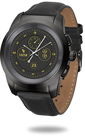 MyKronoz ZeTime Petite Smartwatch Ibrido con Lancette Analogiche su Schermo Tattile, Nero Spazzolato/Pelle Nera Rilievo