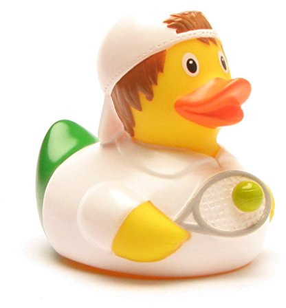 Duckshop I Badeente Tennisspieler I Quietscheente I Badeente I L: 7,5 cm I Quietscheentchen I Geschenk Sportler I Präsent Sammler