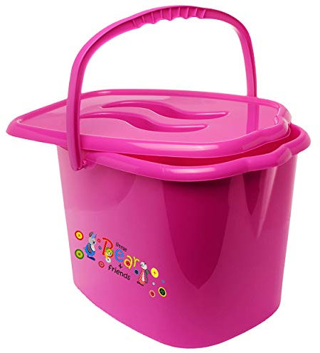 alles-meine.de GmbH Eimer/Windeleimer mit Deckel + Tragegriff - pink - rosa Tiere - Hase - Teddy - Katze Bieco - geruchsdicht - Putzeimer - Windeln Babywindeln - Geruch - g..