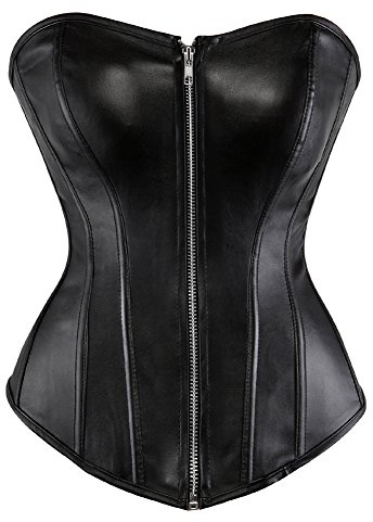 Grebrafan Corsé de Cuero con Cremallera Mujer Corset Medieval S Negro