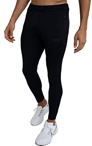 TCA Rapid Tracksuit Bottoms Men Gym Running Joggers for Men Jogging Bottoms with Zip Pockets - Black Stealth, S
