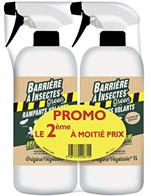BARRIERE A INSECTES GREEN Insectes Rampants Volants, Effet Répulsif, Origine Végétale, Prêt à l’emploi, 2 x 1 L, BARBIOREP1000P