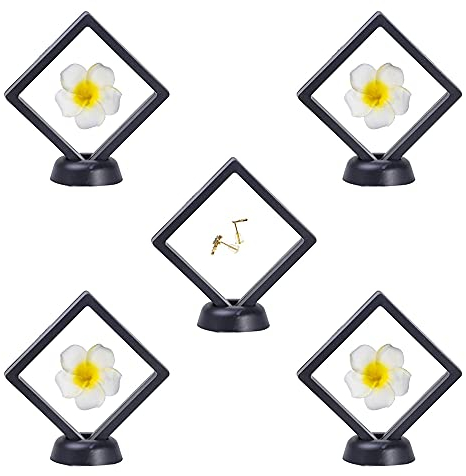 5 Stück Münzenständer, 3D Schwimmender ​Rahmen, Münzen Display Box, Transparentes Flim, mit Ständern, für Münze, Exemplare, Schmuck, Halskette, Ohrring, Medaillons, Steine (Schwarz)