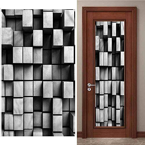 LuSeven stickers paroi de douche Noir mode damier motif 90x215cm Autocollants De Porte 3D Stickers Porte Poster Couloir 3D Papier Peint Porte Trompe L'Oeil Pour Salon Chambre Décoration