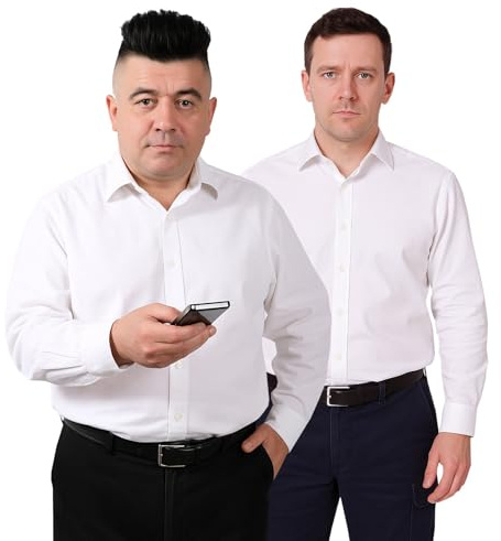 Men's Plain Dress Shirts,Long Sleeve,Double French Cuff with Cufflinks Included,Regular Fit, 14 Colours, Business Wedding Work Shirt by Janeo British Apparel. White, 16.5 inches