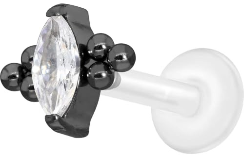 PIERCINGLINE PTFE Labret mit Innengewinde Titan Aufsatz KRISTALLTROPFEN + 6 KUGELN Piercing Lippe Nase Ohr Helix Tragus Medusa Farb & Größenauswahl