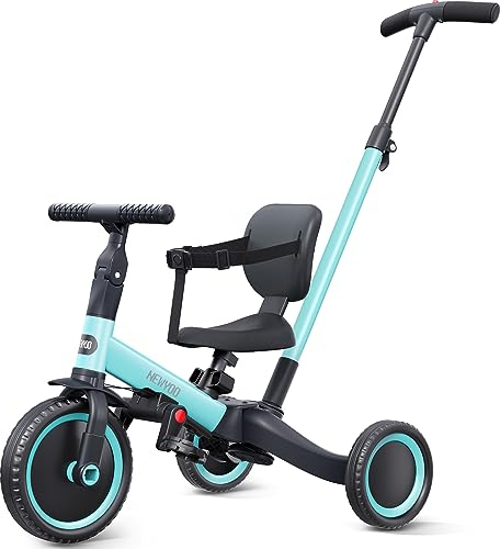 newyoo Dreiräder für 1-3-Jährige, Kleinkind-Fahrrad für Jungen und Mädchen, Kleinkind-Dreirad mit Eltern-Schiebegriff, Trike mit Rückenlehne & Sicherheitsgurt, Blau, TR007
