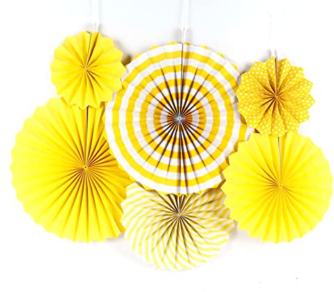 Duories 6 Stück Party Dekoration Papier Fächer,Dekorpapier Aufhängen Fächer Hängende Deko Papier Fans Fächer für Party Hochzeit Feier Baby Shower Geburtstag Festival Weihnachten Event Karneval,Gelb