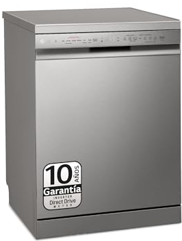 LG DF242FPS - Lavavajillas 60 cm y Capacidad 14 Cubiertos, Lavavajillas LG con Función QuadWash, Lavado a Vapor TrueSteam, Motor Inverter Direct Drive, Acero, Inox Antihuellas