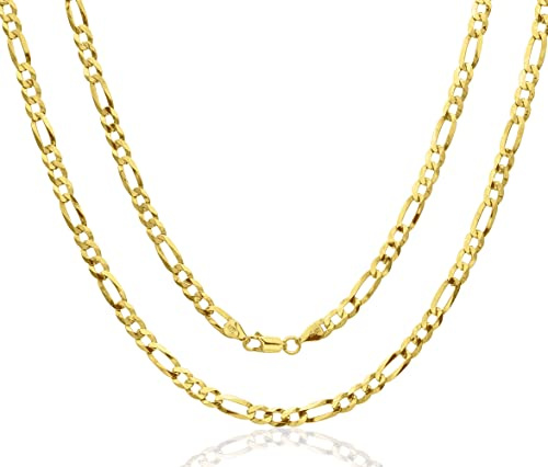 AKA Gioielli® - Figaro Kette 5mm 18K Gold Vergoldet 925 Silber - Herren Damen Halskette Längen: 45 50 55 60 cm
