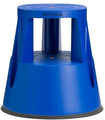 BRASQ Tritthocker mit Rollen ST200 Comfort, Elefantenfuß, hergestellt aus hochwertigem Polypropylen, mit 3 einklappbaren Rollen, 42 cm hoch, Trittrollhocker blau, belastbar bis 150 kg