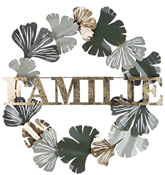 Casablanca Deko Wandrelief Familie aus Metall - Dekoration zum Aufhängen - Farben: Gold Grün 70 x 73 cm