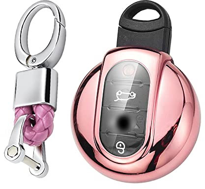 KUNIO Schlüsselhülle Passt für Mini One S F54 F55 F56 F57 F60 Jcw Clubman Works Countryman Autoschlüssel Hülle TPU Schlüsselanhänger Schlüsselbund Schlüsseletui B Rosa