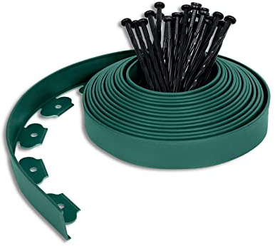 SUBTLETY 10m Rasenkante Beetumrandung Flexible Gartenumrandung Kunststoff Beeteinfassung mit Festem Erdanker Wetterfeste Blumenbeetumrandung für Gartenkante Beetkante Randkante Wegkante (Grün)