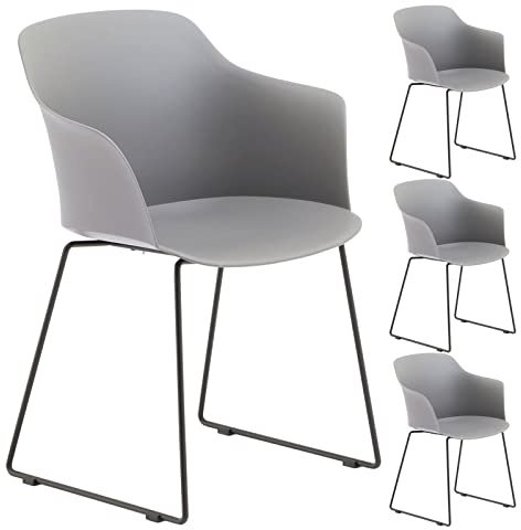 IDIMEX Gartenstuhl FORO im 4er Set, Grau - Outdoor Schalenstuhl aus Polypropylen, Sitzschale UV-beständig und pflegeleicht, schlanke Metallbeine, modernes Design für Garten und Terrasse