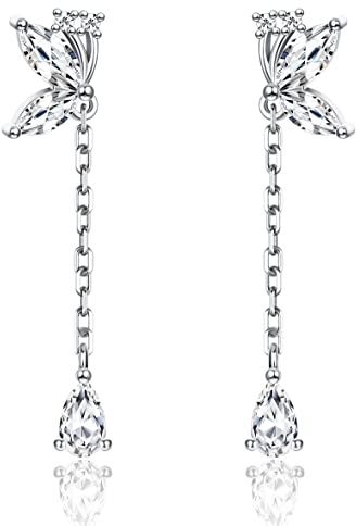 JeweBella Sterling Silber 925 Ohrringe Hängend für Damen und Mädchen - Kleine Schmetterling Ohrstecker in Silber/Gold/Rosegold - Tropfen Ohrringe für Kinder