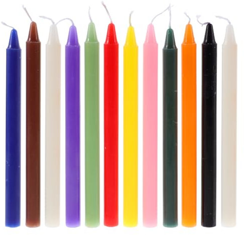 HOMSFOU 12Pcs Candele Coniche Colorate, Incantesimo Carillon Candele, Colori Assortiti Spell, Piccolo antigoccia per Carillon, Lunghe Accese Per Rituali Preghiera Compleanni Meditazion