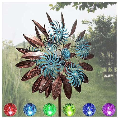 Solar Windrad Garten Groß, 213cm Groß Windrad Metall Garten, Edelstahl Kugellager Garten Windspiele, FüR Den AußEnbereich,Terrasse
