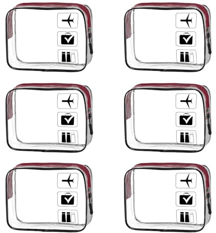 CINGHIA Transparente Kosmetiktasche, 6 Stück, Durchsichtige Kulturbeutel, Reißverschluss, Unisex-Erwachsene, Reisezubehör