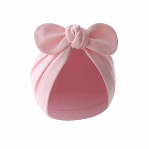 Yurosiay Neugeborenen Mütze Süß Baby Turban Hut Mit Schleife Weiche Stretch Baumwolle Erstlingsmütze Baby 0-12 Monate Babymütze Headwrap Baby Kinder Knotenmütze Jungen Mädchen 17×17cm Rosa